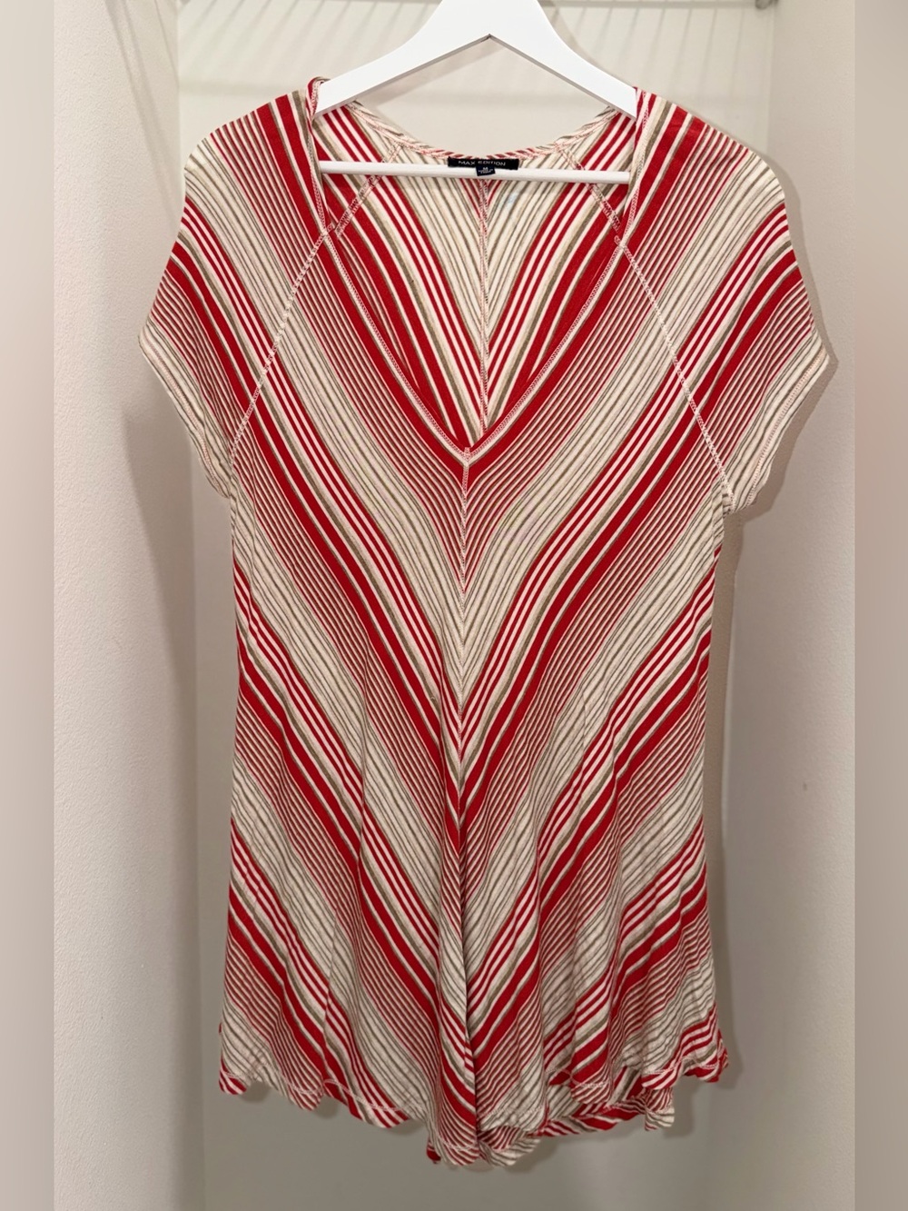 Striped V-Neck Tunic in Red and Cream